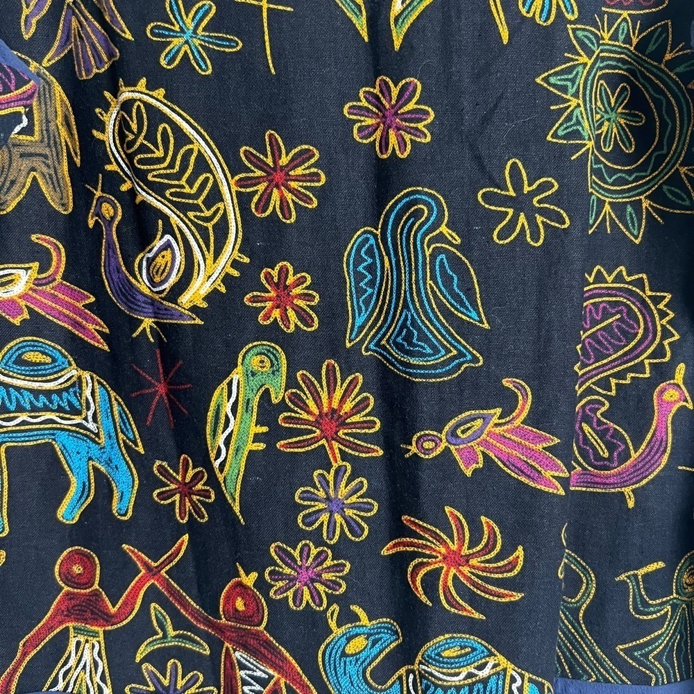 NEW Oneine New Elegance Blue Egyptian Print‎ Artsy Boho 100% Cotton Blouse Top L - Picture 7 of 9